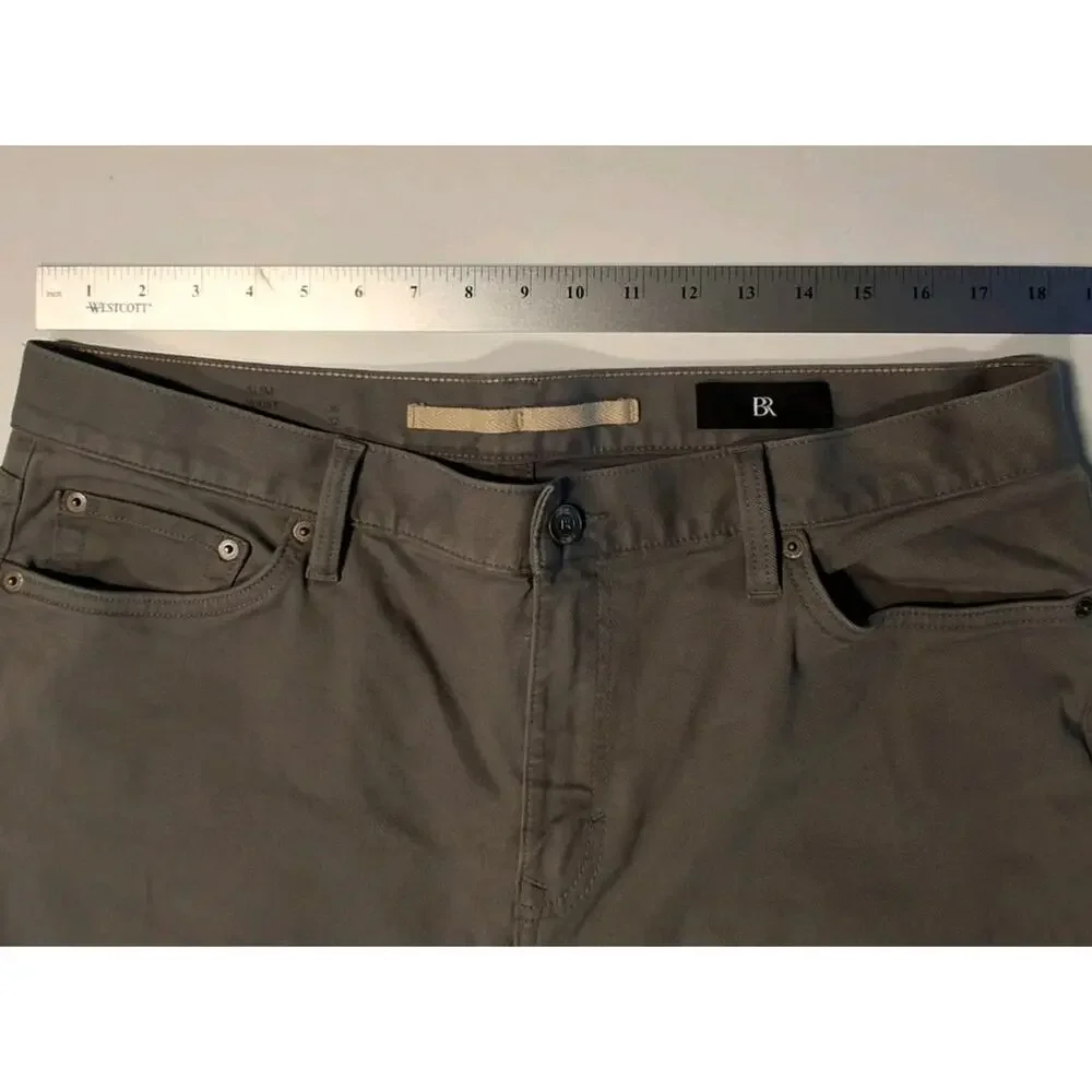 Banana Republic Slim Twill Traveler Pants Men's 36x32 Smoke Signal Gray Stretch